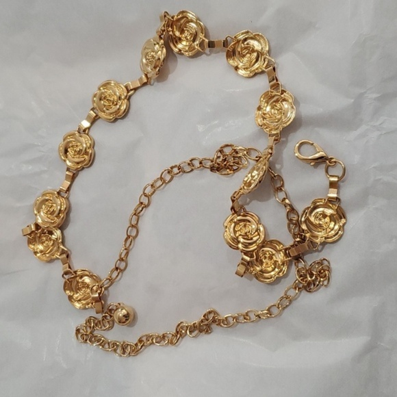 Gold plated rosebud‎ flower gypsy boho metal waist hip belt new main image 6